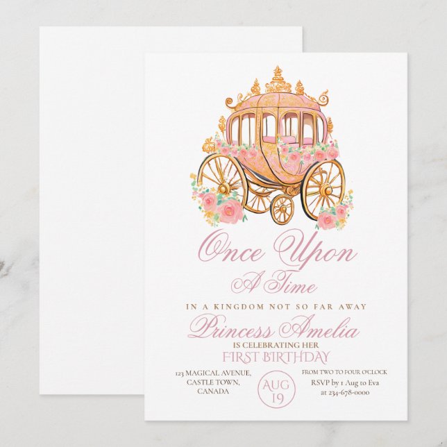 Convites Elegante Dourado primeiro aniversario da Princesa  (Frente/Verso)