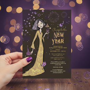 Convites Elegante Dourado Roxo Corporativo Ano Novo Glamour