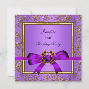 Convites Elegante Dourado Roxo Malva Joia Festa de Aniversá