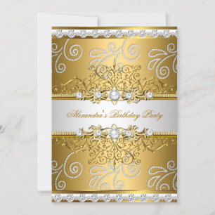 Convites Elegante Dourado Silver Lace Diamond Overlay Party