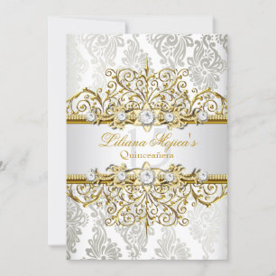 Convites Elegante Dourado Silver Vintage Glamor Quinceanera
