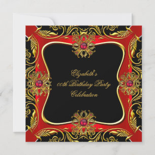 Convites Elegante Dourado Vermelho Jóias Festa de Aniversár