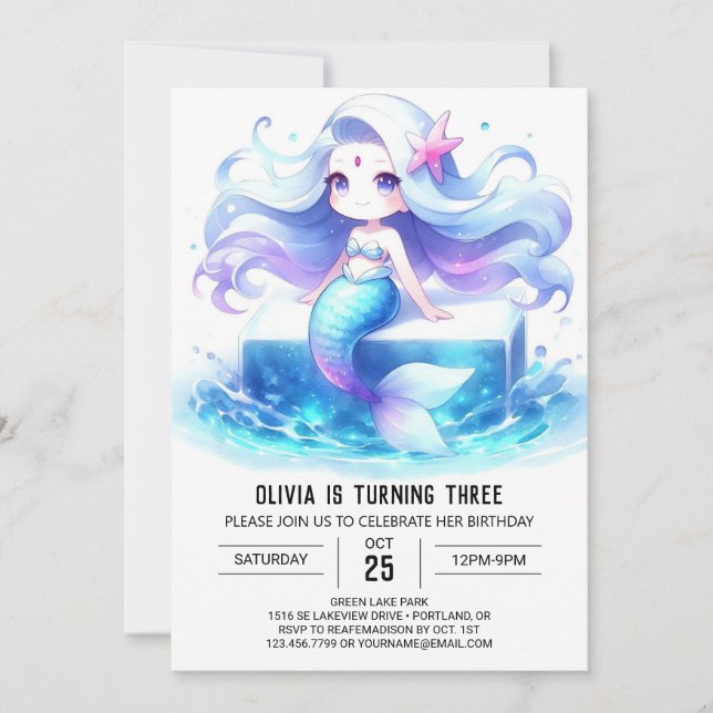 Convites Elegante Dreamy Mermaid Birthday (Frente)