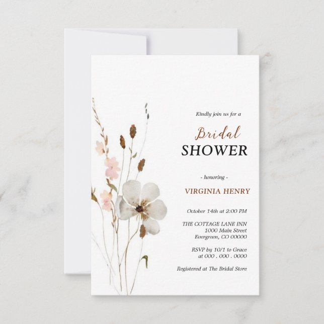 Convites Elegante ducha de novias con flores de Boho (Frente)