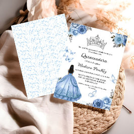 Convites Elegante Dusty Blue Borboleta Floral Quinceanera