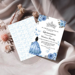 Convites Elegante Dusty Blue Borboleta Floral Quinceanera
