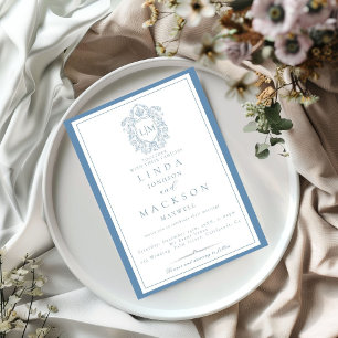 Convites Elegante Dusty Blue Crest Monograma Casamento Conv