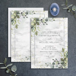 Convites Elegante Dusty Blue Eucalyptus Greenery Marble