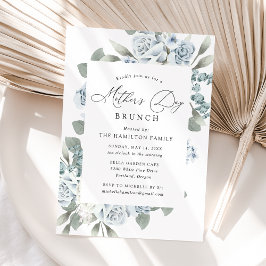 Convites Elegante Dusty Blue Floral Dia de as mães Brunch