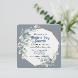 Convites Elegante Dusty Blue Floral Dia de as mães Brunch