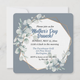 Convites Elegante Dusty Blue Floral Dia de as mães Brunch