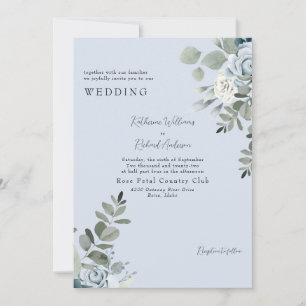 Convites Elegante Dusty Blue Floral Sem Casamento de Pais