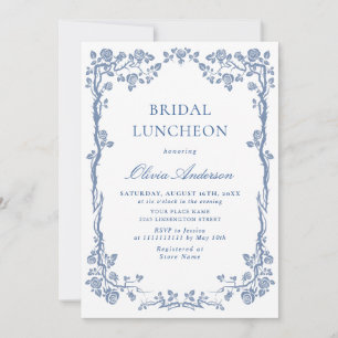 Convites Elegante Dusty Blue French Garden BRIDAL LUNCHEON