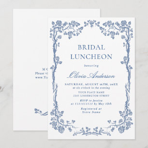 Convites Elegante Dusty Blue French Garden BRIDAL LUNCHEON