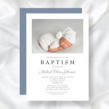Elegante Dusty Blue Photo Boy Baptism