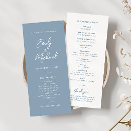 Convites Elegante Dusty Blue Script - Programa de Casamento