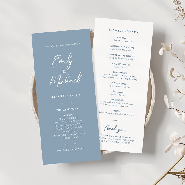 Convites Elegante Dusty Blue Script - Programa de Casamento (Criador carregado)