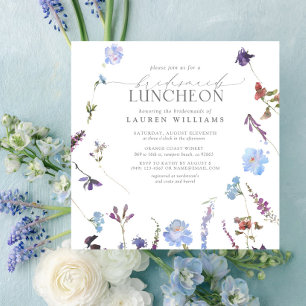 Convites Elegante Dusty Blue Wildflower Bridesmaid Luncheon