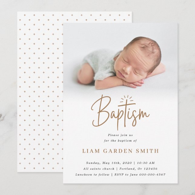 Convites Elegante Dusty Cream Scallops Criando Batismo I (Frente/Verso)