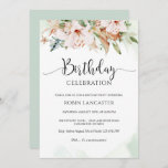 Convites  Elegante Dusty Rosa e Green Floral Birday<br><div class="desc">Festa de aniversário maravilhosa/ brunch/party/ jantar convite de festas com lindas manchas verdes de aquarelas suaves e borda floral de aquarela cobrindo seus detalhes. "Aniversário" na caligrafia moderna escrita à mão. Floral em uma bela mistura de rosa poeirento, blush, beige, terracota, ferrugem, laranja, verde e uma sugestão de tons azuis....</div>