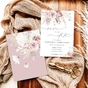 Convites Elegante Dusty Rosa Floral Salvar a Data
