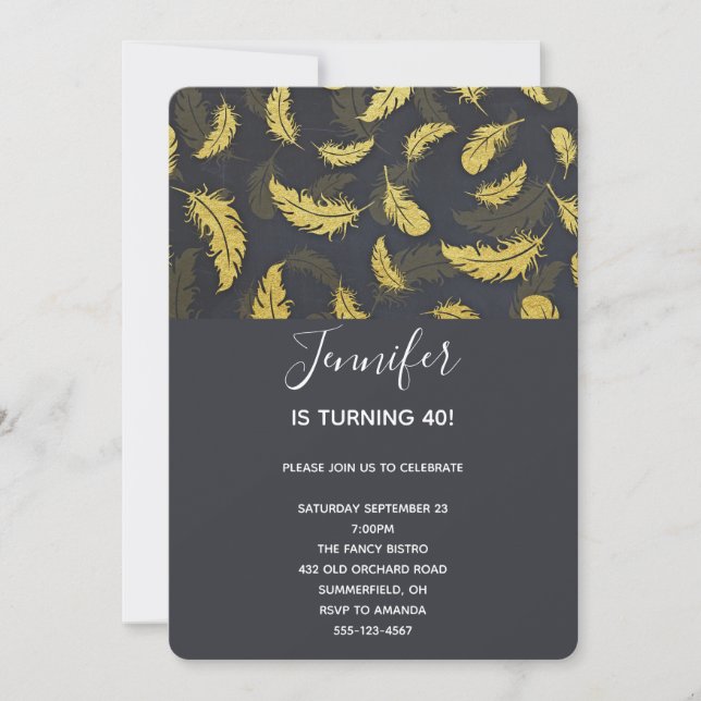 Convites Elegante e Chique Aniversário Preto e Dourado com  (Frente)