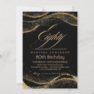 Convites Elegante e moderno 80 de ouro negro Invita