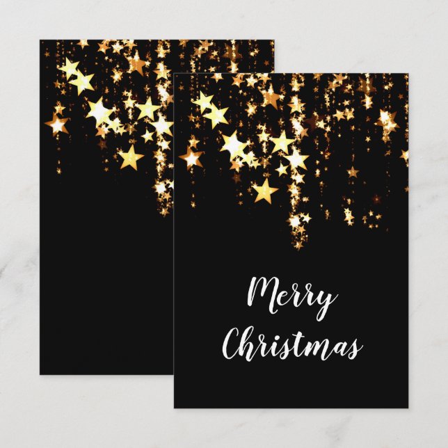 Convites elegante e moderno estrelas de ouro de Natal Feliz (Frente/Verso)