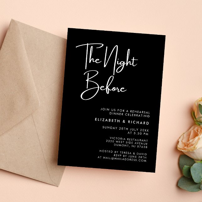 Convites Elegante e Moderno Jantar da Véspera do Ensaio (Elegant modern night before rehearsal dinner invitation sets a warm tone for your celebration)