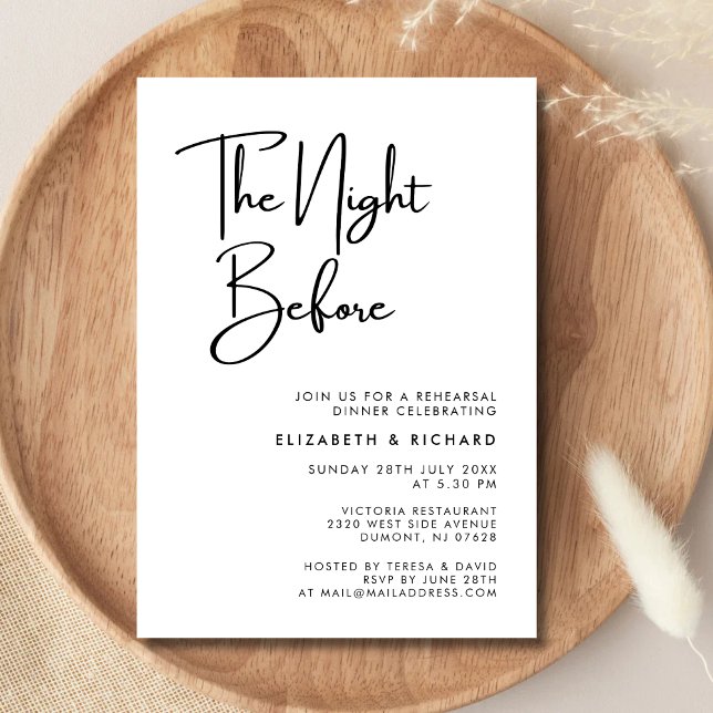 Convites Elegante e Moderno Jantar da Véspera do Ensaio (Elegant modern “the night before” invitation sets a warm, refined tone for your rehearsal dinner)