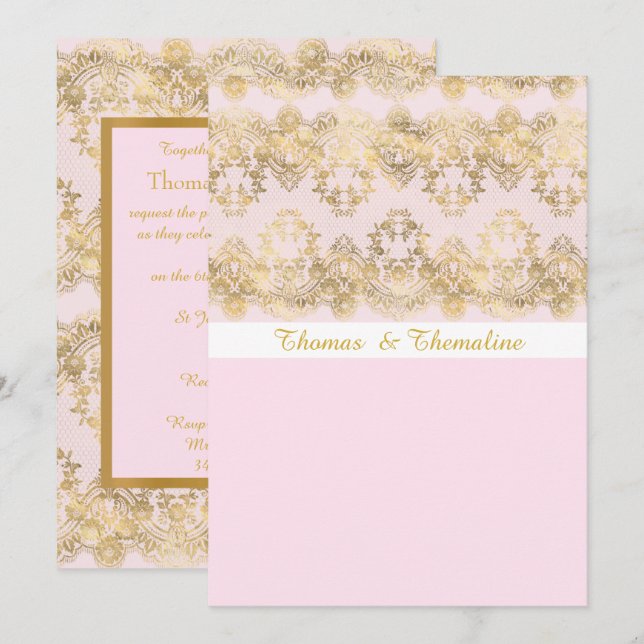 CONVITES ELEGANTE E MODERNO PINK VICTORIANO (Frente/Verso)