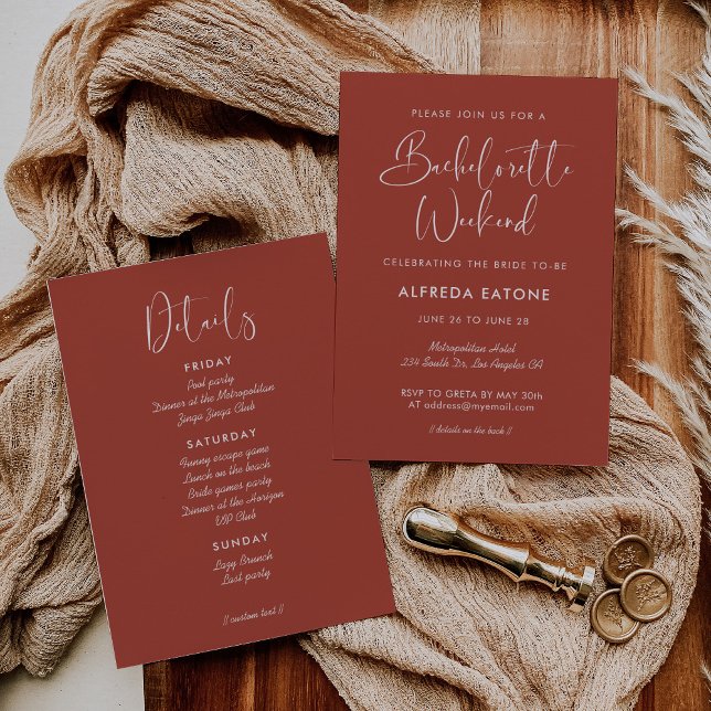 Convites Elegante e moderno teracotta Bachelorette Weekend (Criador carregado)