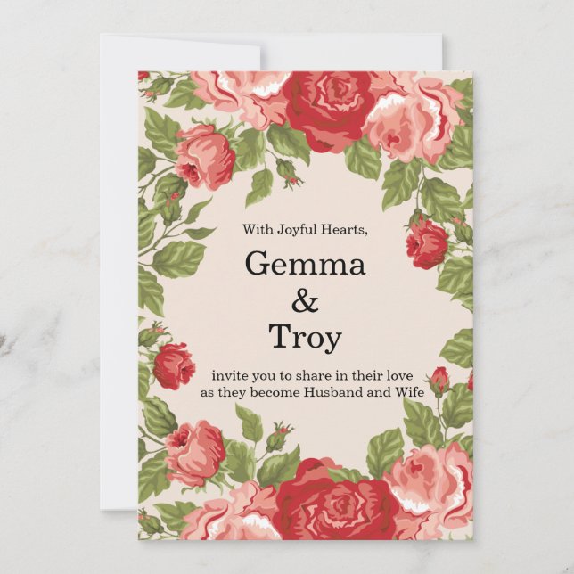 Convites Elegante e romântico, casamento de rosas vermelhas (Frente)