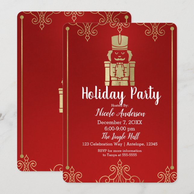Convites Elegante e Sofisticado Nutcracker de Natal com Dou (Frente/Verso)