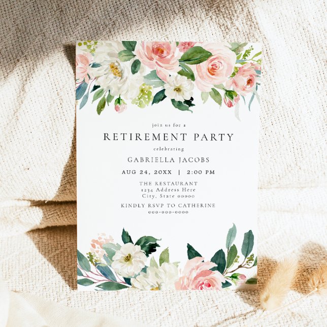 Convites Elegante e Sweet Blush Floral Retirement Party (Criador carregado)