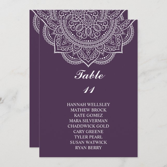 Convites Elegante EggPlant Paisley Wedding Seating Chart (Frente/Verso)