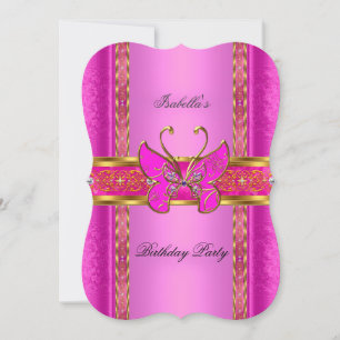 Convites Elegante Elite Borboleta Dourada Rosa Vibrante Fes
