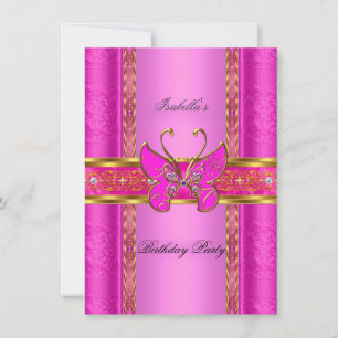 Convites Elegante Elite Borboleta Dourada Rosa Vibrante Fes