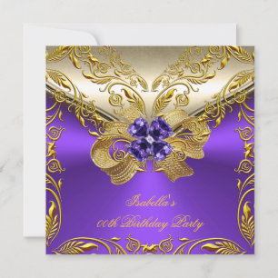 Convites Elegante Elite Roxo Floral Dourado Aniversário Fes