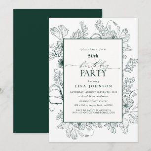 Convites Elegante Emerald Green 50th Birthday Floral