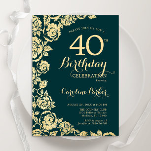 Convites Elegante Emerald Green - aniversário de 40 anos de