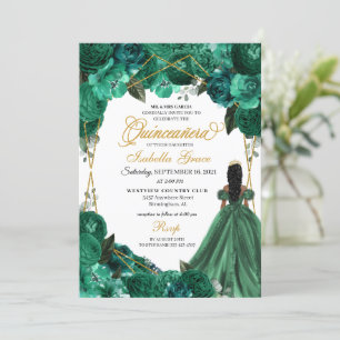 Convites Elegante Emerald Green Floral Quinceanera