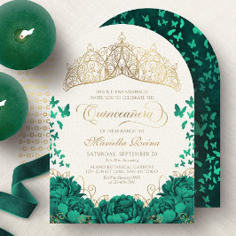 Convites Elegante Emerald Green Princess Crown Quinceanera