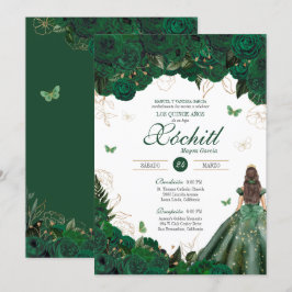 Convites Elegante Emerald Green Rosa Butterfly Quinceañera