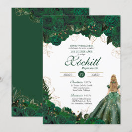 Convites Elegante Emerald Green Rosas Quince Anos Birthday