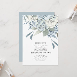 Convites Elegante Ensaio de Casamento Floral Azul Poeirento