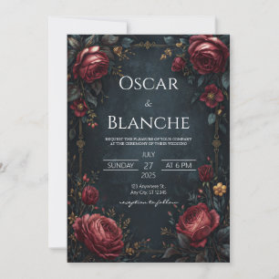 Convites Elegante Escuro Naval Burgundy Floral Dourado Casa