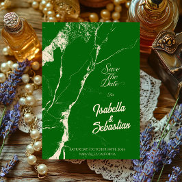 Convites Elegante Esmeralda e Mármore Champanhe Salve a Dat