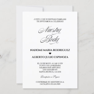 Convites Elegante espanhol Bianco Y Negro Nuestra Boda
