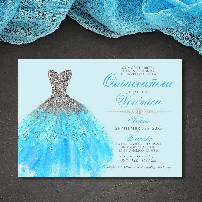 Convites Elegante Espanhol Quinceañera Mis Quince Blue (Criador carregado)